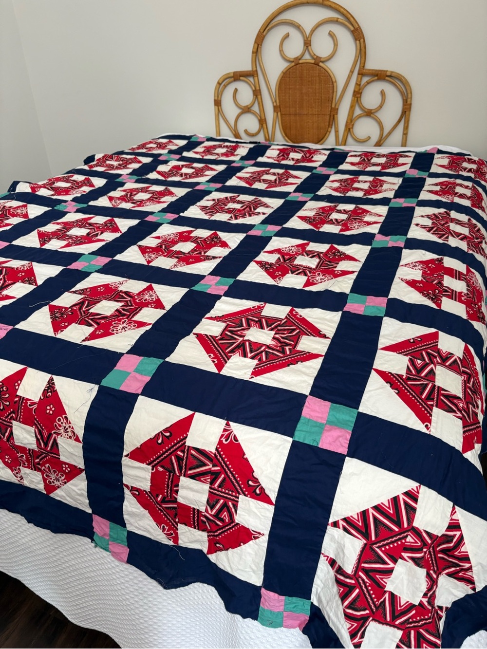 Vintage quilt top cutter upcycle projects cotton handmade machine stitched 85x72
